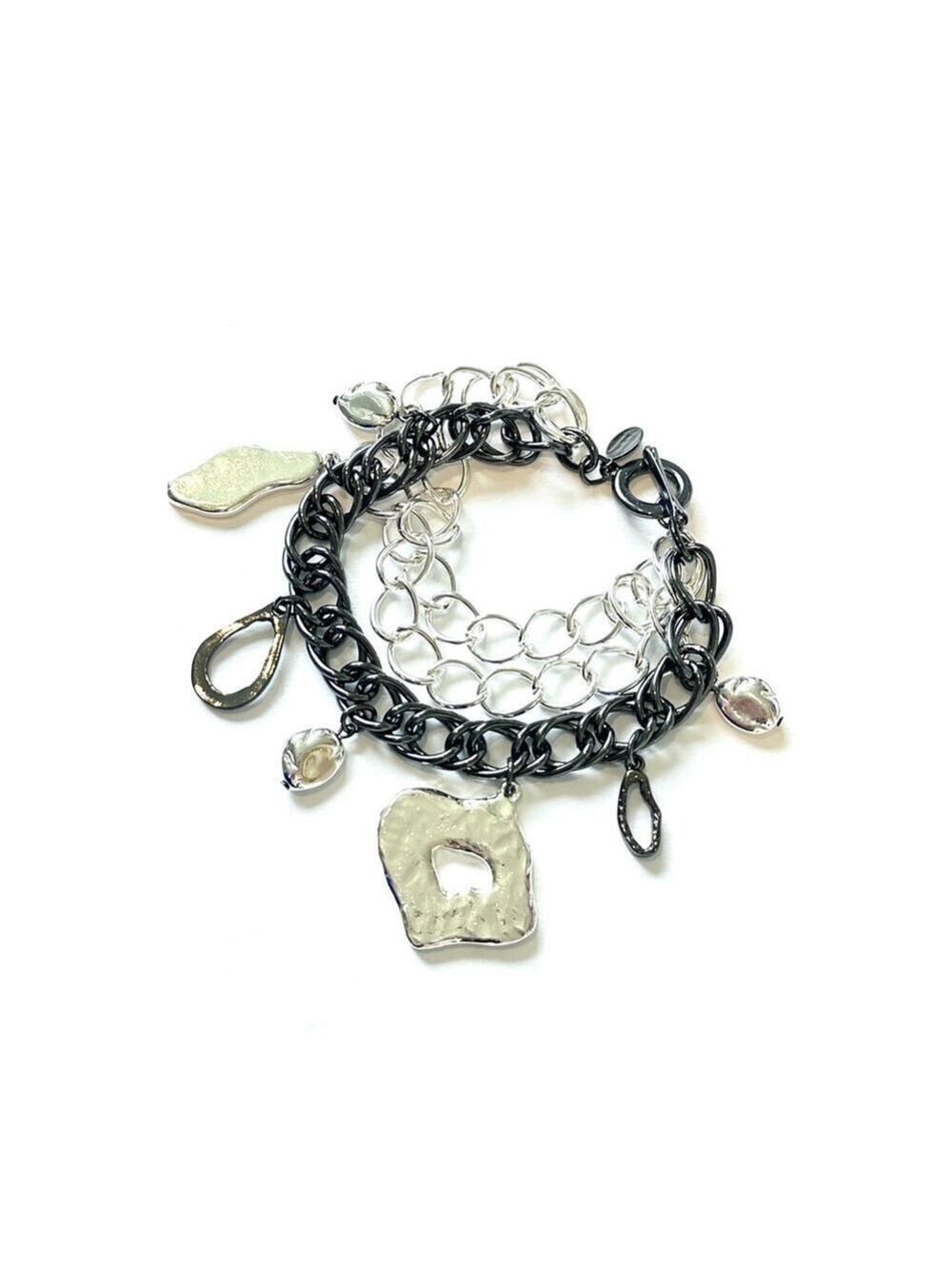 CHICO'S Mixed Metal Charm Bracelet Silver Black Tone NWOT